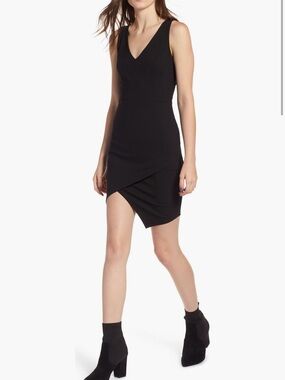 Soprano Black V-Neck Sleeveless Mini Dress with Asymmetrical Hem